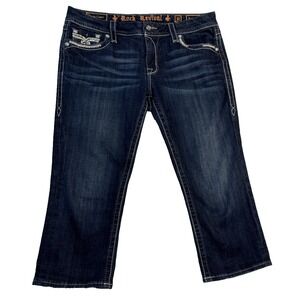 Rock Revival Rubella Easy Capri Women's 32 Distressed Embroidered Denim Jeans